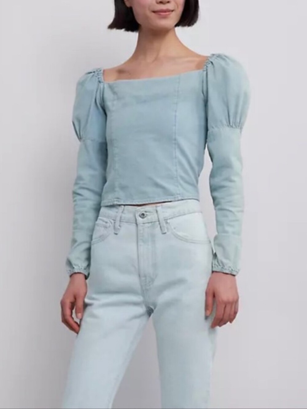 Levi's Made & Crafted Puff Long Sleeve Denim Ruched Crop Top Size S